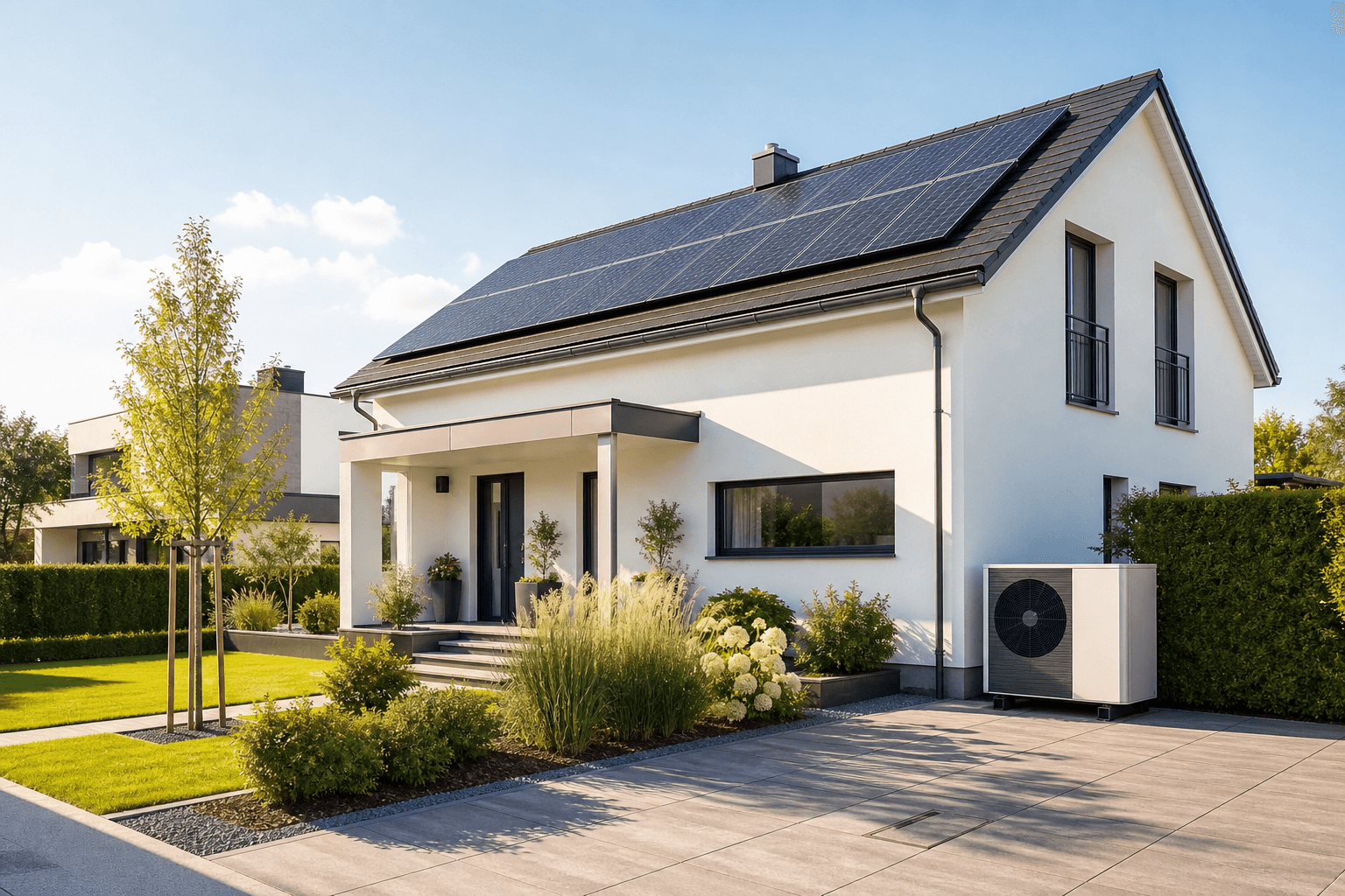 Modernes Einfamilienhaus mit Wärmepumpe und Photovoltaikanlage