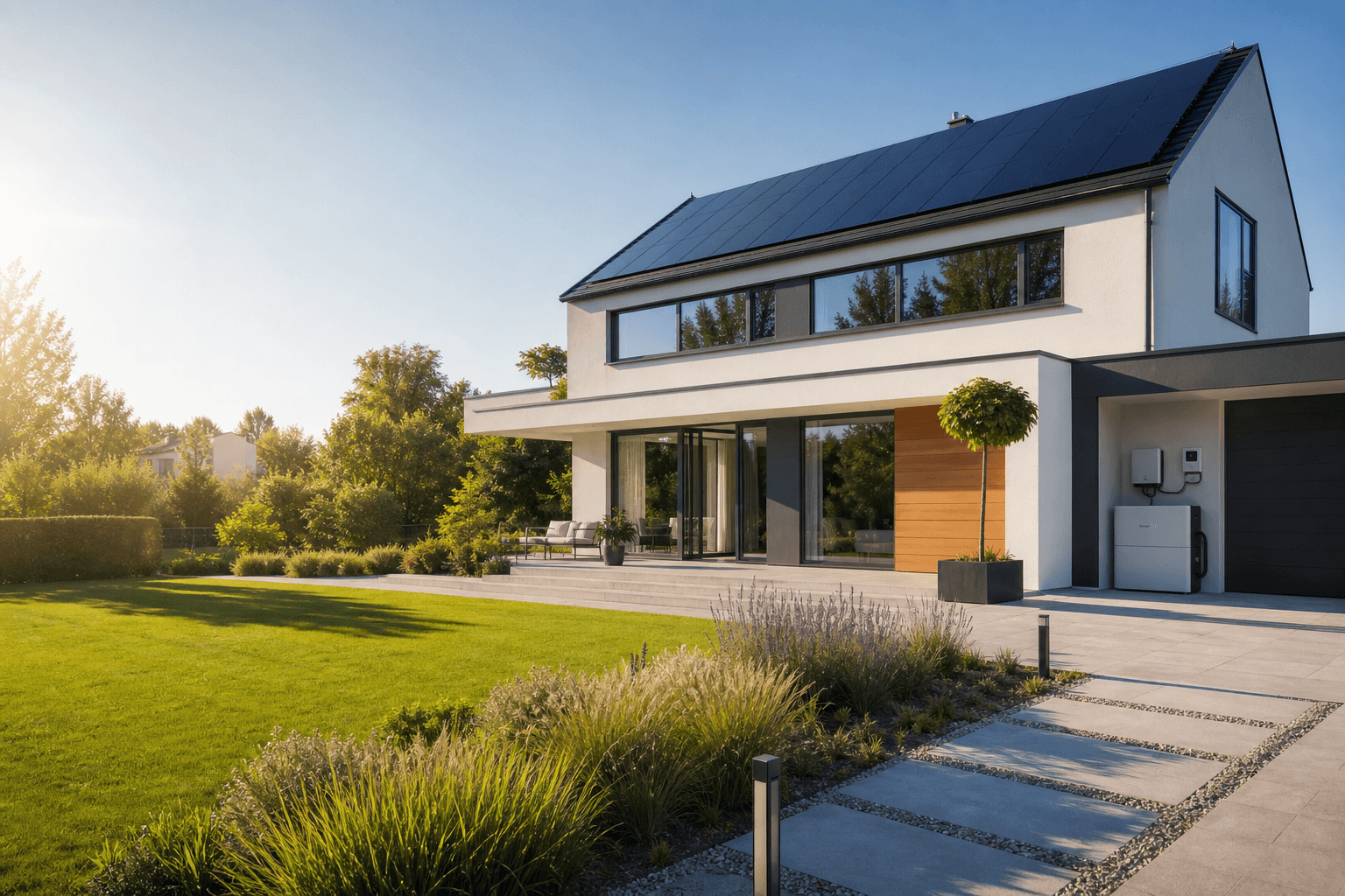 Fertige Photovoltaikanlage auf einem Hausdach